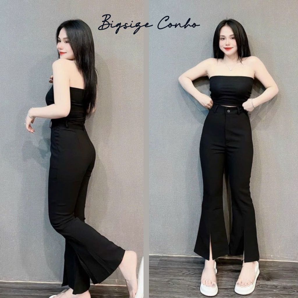 Quần Ống Loe Xẻ Tà Bigsize Nữ Cạp Cao Lưng Chun Dáng Dài Chất Vải Umi Mềm Mại Q518