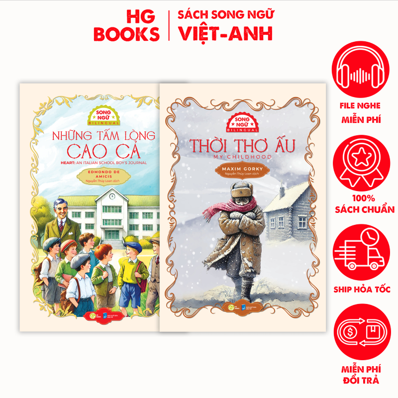 Ảnh Sách văn học kinh điển Những Tấm Lòng Cao Cả và Thời Thơ Ấu song ngữ có note từ vựng kèm file nghe 1