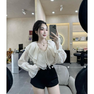 Áo cổ bèo chấm bi tiểu thư hàng Quảng châu loại một xinh xỉu