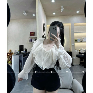 Áo cổ bèo chấm bi tiểu thư hàng Quảng châu loại một xinh xỉu