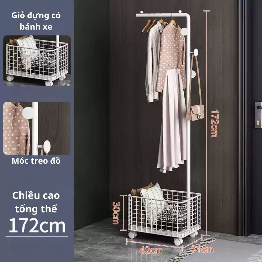 Kệ treo quần áo kèm giỏ đựng, cây treo đồ chụp ảnh livestream trưng bày ...