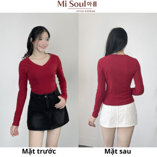 Áo Thun Nữ Cổ Tim Vải Cotton Co Giãn Dài Tay BigSize MiSoul, Áo Thun Cotton Dài Tay Nữ Cổ V 352