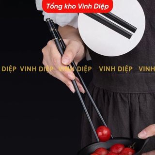 .Đũa nhựa 10 đôi KIỂU NHẬT đầu nhỏ gọn, có chống trượt kích thước 24cm, đũa nhựa đen, đũa phíp Nhật