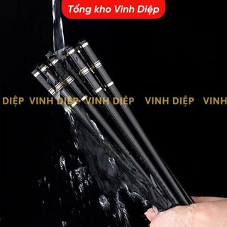 .Đũa nhựa 10 đôi KIỂU NHẬT đầu nhỏ gọn, có chống trượt kích thước 24cm, đũa nhựa đen, đũa phíp Nhật