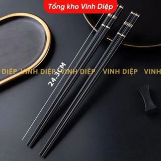 .Đũa nhựa 10 đôi KIỂU NHẬT đầu nhỏ gọn, có chống trượt kích thước 24cm, đũa nhựa đen, đũa phíp Nhật