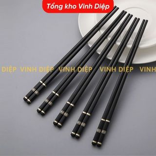 .Đũa nhựa 10 đôi KIỂU NHẬT đầu nhỏ gọn, có chống trượt kích thước 24cm, đũa nhựa đen, đũa phíp Nhật