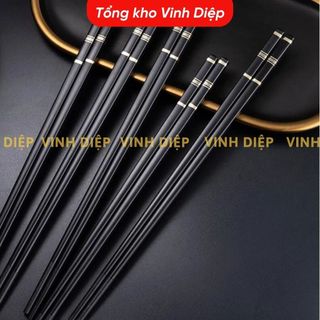 .Đũa nhựa 10 đôi KIỂU NHẬT đầu nhỏ gọn, có chống trượt kích thước 24cm, đũa nhựa đen, đũa phíp Nhật