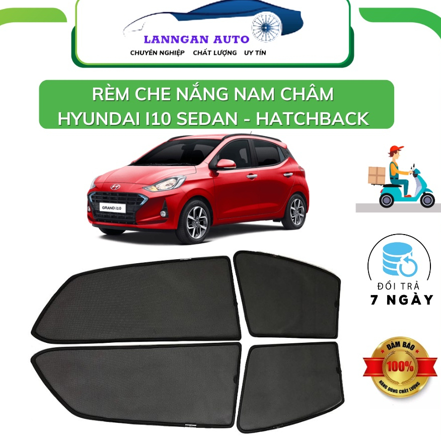 Rèm che nắng ô tô Hyundai Grand i10 2015-2025, che nắng hút nam châm theo xe, bộ 4 cánh. Hatchback , sedan
