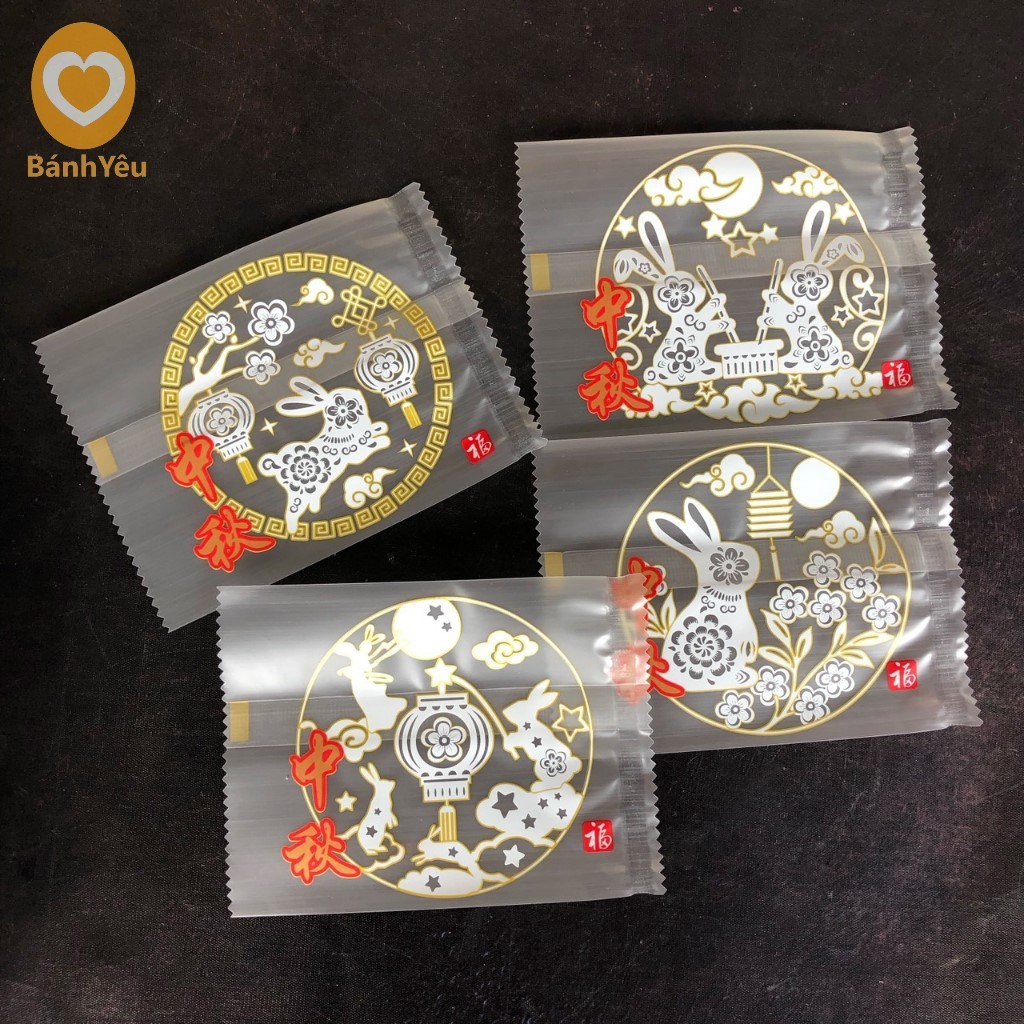 Túi ép đựng bánh trung thu Mẫu thỏ hoa trắng - Lốc 100 túi (BBTC)