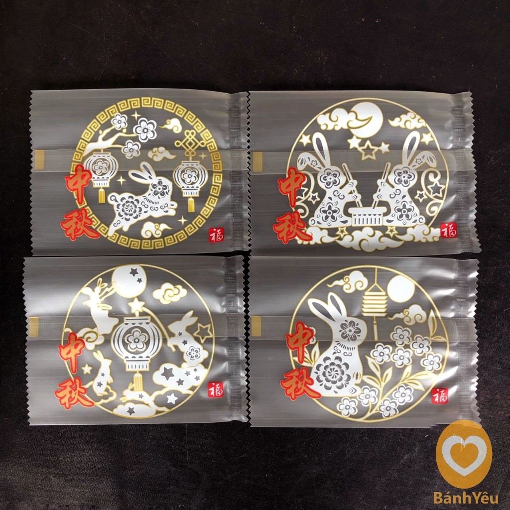 Túi ép đựng bánh trung thu Mẫu thỏ hoa trắng - Lốc 100 túi (BBTC)