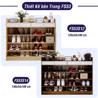 [Freeship HCM] Tủ Giày Dép Gỗ FIVO FS53, Nhiều Ngăn Đựng Giày, Có Cửa Bảo Vệ Giày Dép, Có Kèm 2 Hộc, Trả Góp 0%