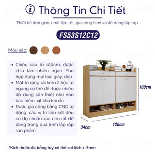 [Freeship HCM] Tủ Giày Dép Gỗ FIVO FS53, Nhiều Ngăn Đựng Giày, Có Cửa Bảo Vệ Giày Dép, Có Kèm 2 Hộc, Trả Góp 0%