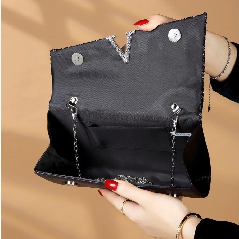 Clutch ví nữ cầm tay chữ V kim tuyến lấp lánh quý phái sang trọng CLV26 Mun Store 94