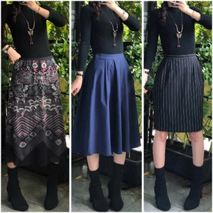CHÂN VÁY DÁNG DÀI VINTAGE, chân váy len, voan hoa nhí, ghép vải, phối ren, nhung, retro style