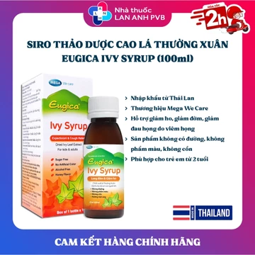 Siro thảo dược EUGICA IVY SYRUP (Hàng nhập khẩu) - Sirô hỗ trợ giảm ho, giảm đờm, giảm đau họng.