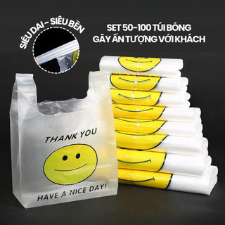 Combo 50-100 túi bóng bán hàng, đựng đồ siêu thị trong suốt mặt cười gây ấn tượng với khách hàng