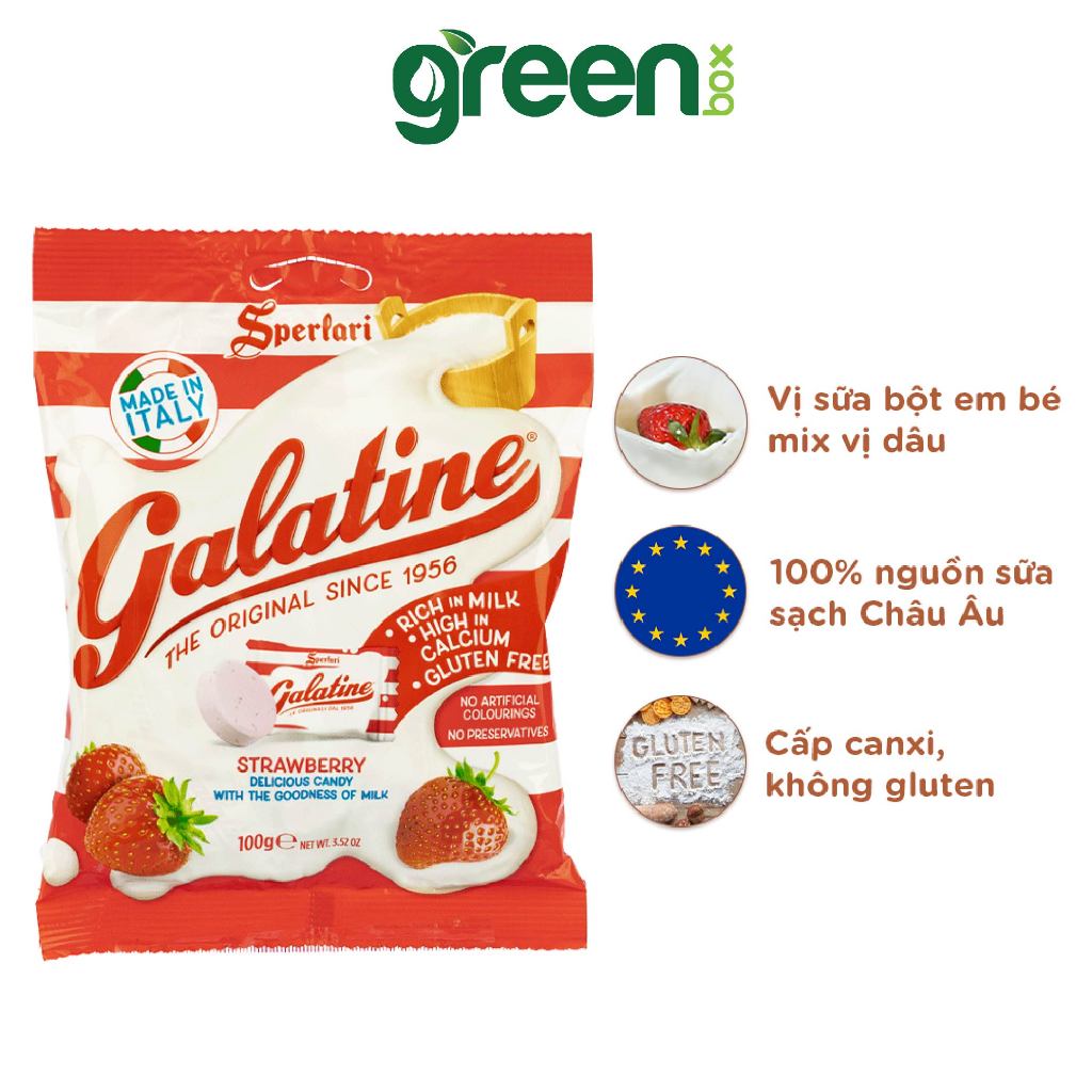 Ảnh Kẹo sữa hương dâu Galatine nhập khẩu Ý 100g, 100% sữa từ Châu Âu, giàu Canxi 1