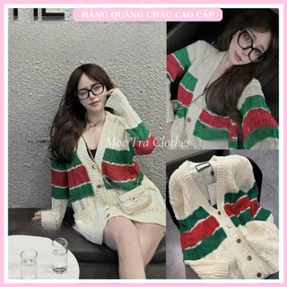 Áo len cadigan Quảng Châu Cao Cấp sọc ngang phối màu dáng thụng giấu quần siêu xinh, Áo khoác len kiểu nữ rẻ đẹp sang