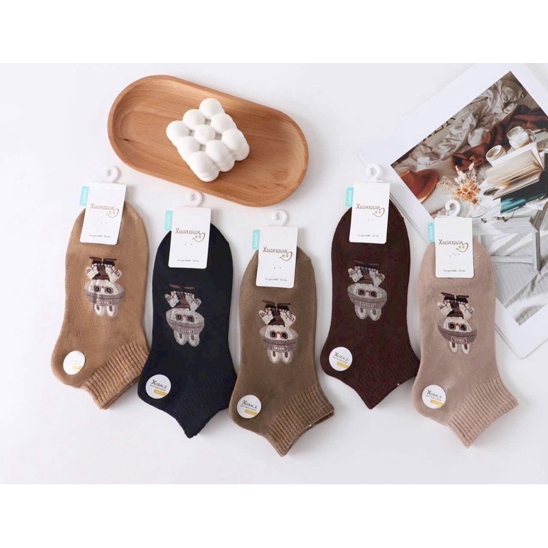 Sét 5 đôi tất labubu cổ ngắn tông màu cafe