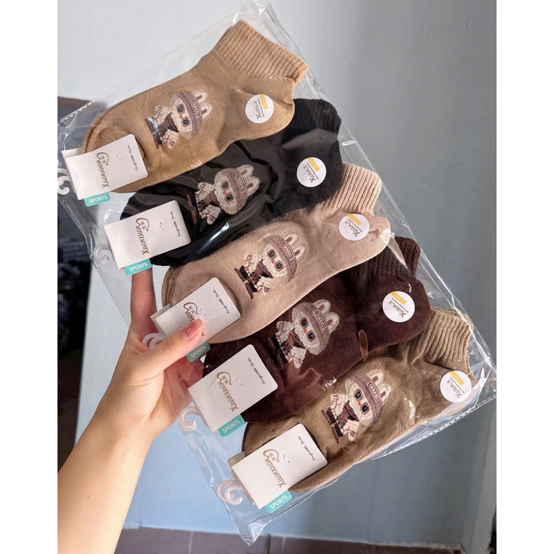 Sét 5 đôi tất labubu cổ ngắn tông màu cafe
