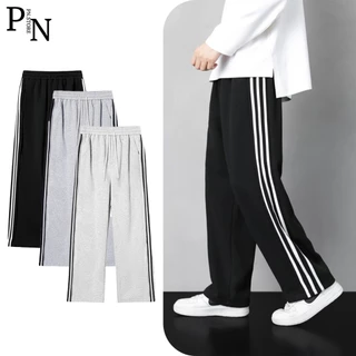 Quần Dài Ống Rộng Form Suông Unisex Vải Nỉ Cotton Thiết Kế 3 Sọc Kèm Dây Rút Gấu Thế Thao PN STORE Q3S