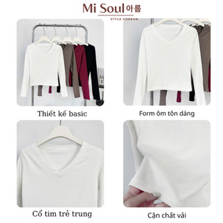 Áo Thun Nữ Cổ Tim Vải Cotton Co Giãn Dài Tay BigSize MiSoul, Áo Thun Cotton Dài Tay Nữ Cổ V 352