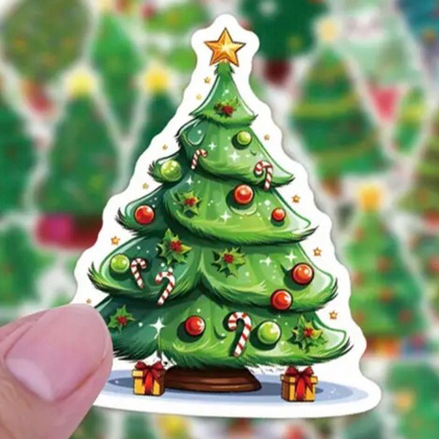100 Sticker cây thông hoạt hình trang tri noel mẫu mới 2025