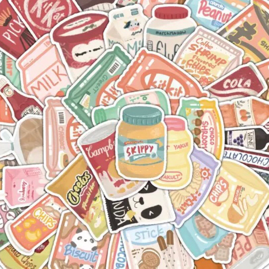 100 Sticker thương hiệu đồ ăn fastfood mẫu chất lượng cao  chống nước, dán trang trí laptop, mũ bảo hiểm, vali, ly nước