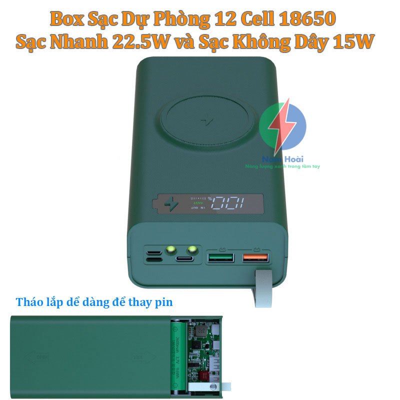 Pin dự phòng Pin Sạc Dự Phòng Tự Lắp Ráp Sức Chứa 21x18650 Có Dây Đeo Tiện Dụng