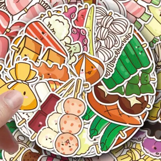 100 sticker đồ ăn anime food trang trí laptop ly nước vali văn phòng phẩm mẫu mới cập nhật