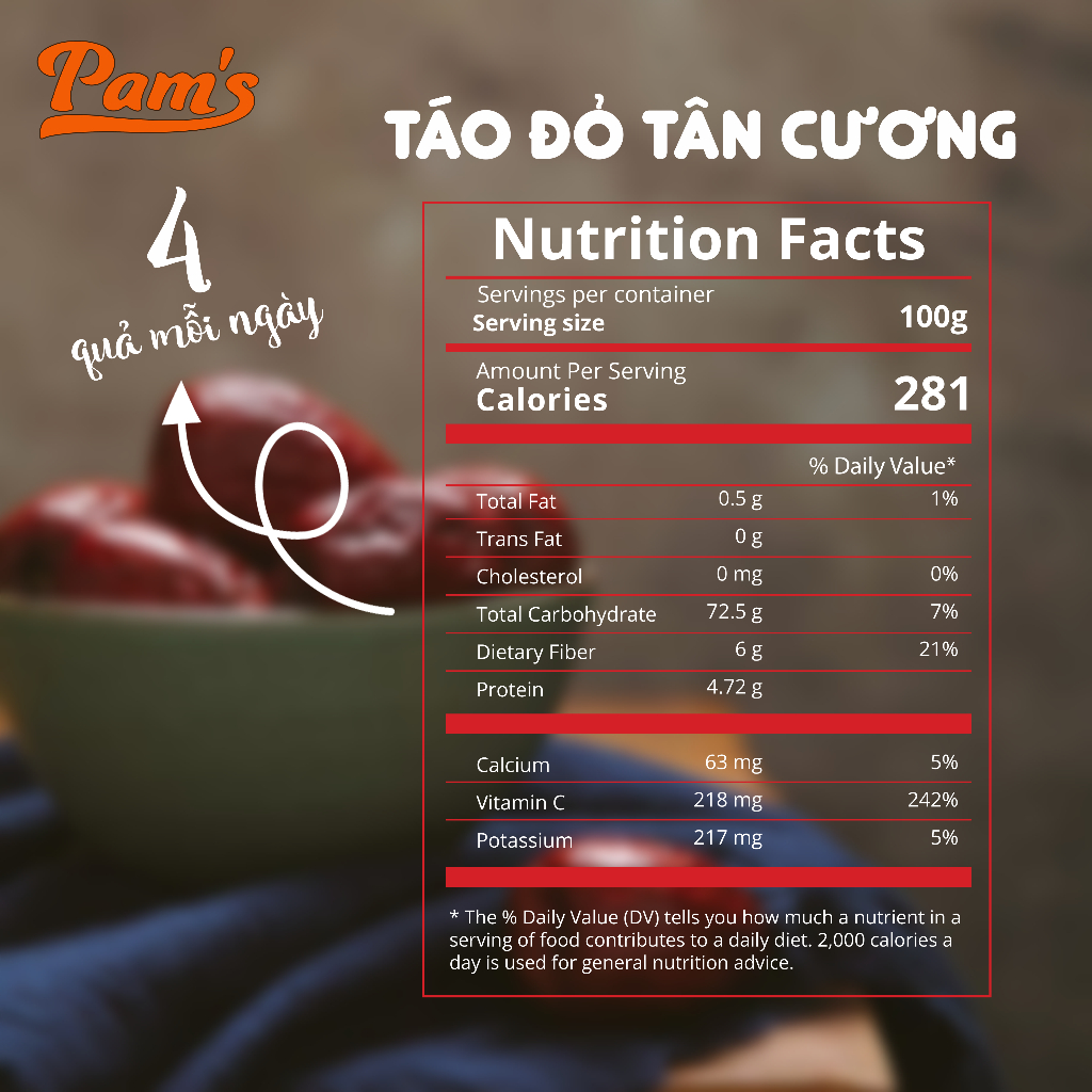 Táo Đỏ Tân Cương Sấy Khô Size 90 Pams 250g/hũ