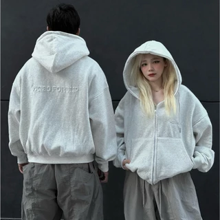 🔥HOT NEW🔥Áo Khoác Hoodie Zip Form Boxy Chữ Dập Nổi NQ30FORUM Form Rộng Kiểu dáng Hàn Quốc HanesStore