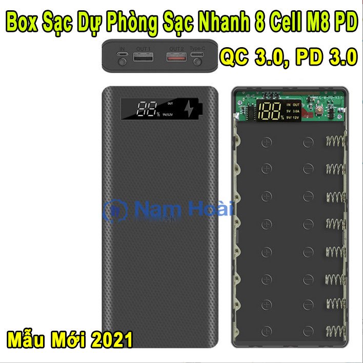 [HCM]Box sạc dự phòng 8 cell sạc nhanh QC 3.0 PD 3.0 M8 PD(không có pin ...