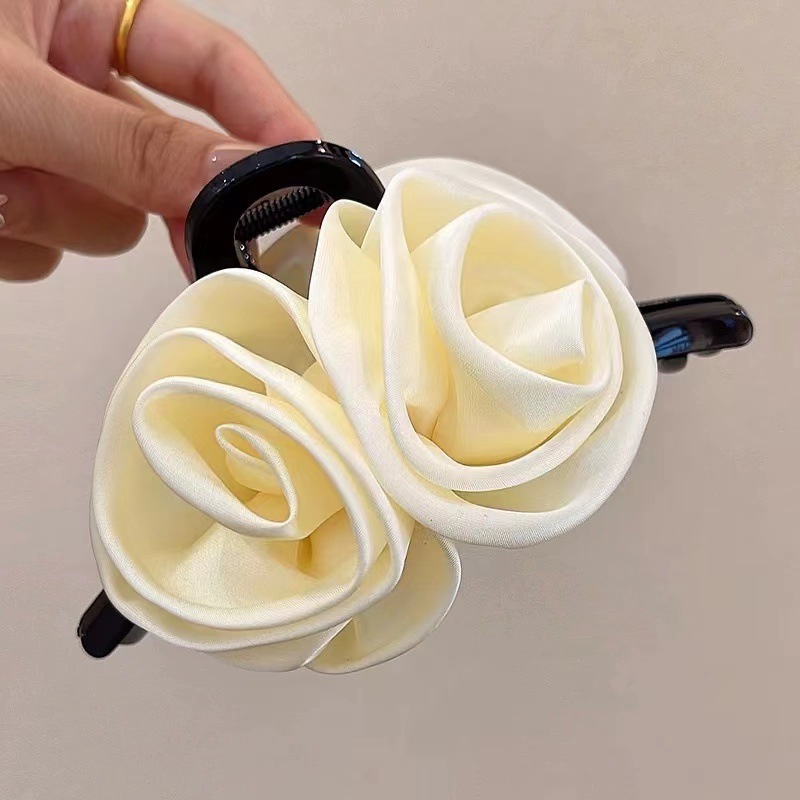 Kẹp Tóc Hoa Hồng Đôi Lụa Satin Sang Trọng Xinh Xắn Phụ Kiện Tóc
