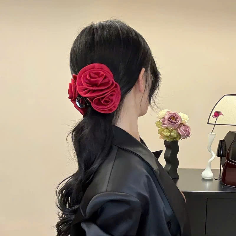 Kẹp Tóc Hoa Hồng Đôi Lụa Satin Sang Trọng Xinh Xắn Phụ Kiện Tóc