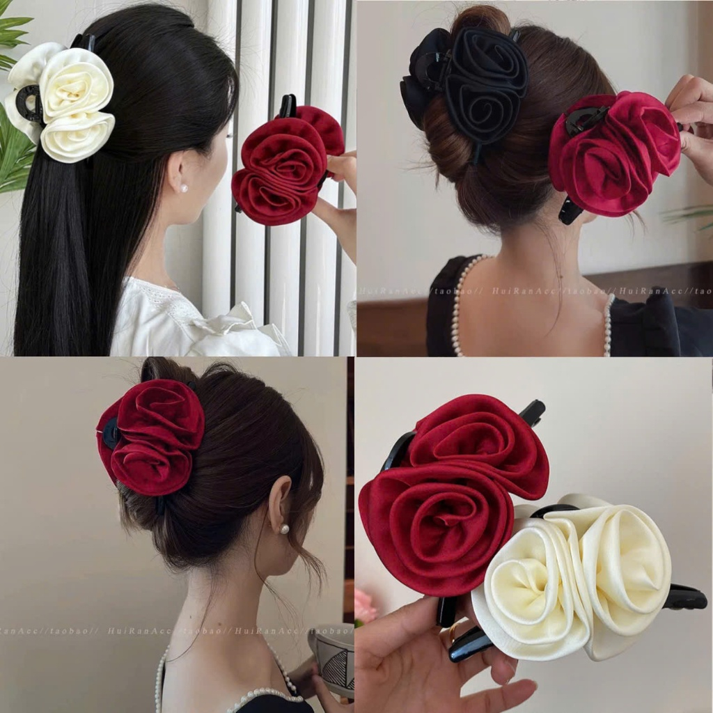 Kẹp Tóc Hoa Hồng Đôi Lụa Satin Sang Trọng Xinh Xắn Phụ Kiện Tóc
