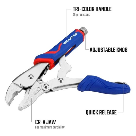 Kìm bấm hàm cong bằng thép CR-V cao cấp WORKPRO WP231073 - 180mm (7") và WP231074 - 250mm (10") - Hàng chuẩn chính hãng