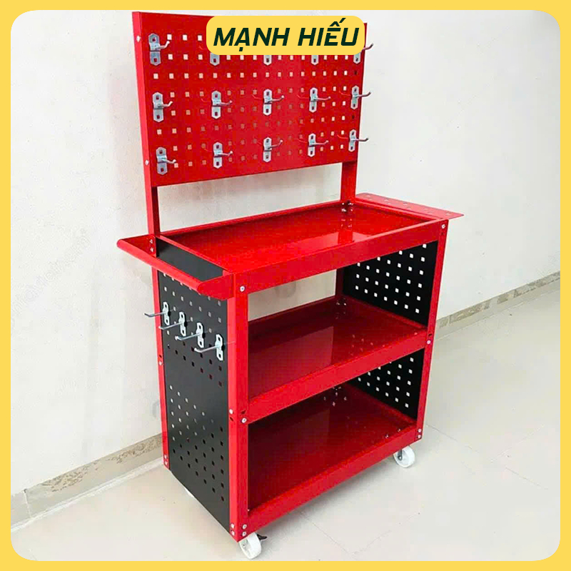 Kệ đựng đồ nghề dụng cụ 3 tầng sơn mạ tĩnh điện có giá treo dụng cụ kèm 20 móc treo