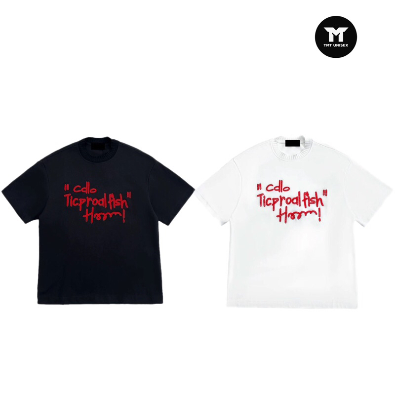 Áo Thun Boxy Thêu Chữ “ Cdlo Ticproafish” Unisex Nam Nữ - Form cổ tròn, Cotton 250Gsm | TMTA22
