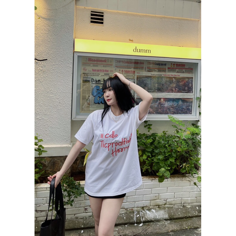 Áo Thun Boxy Thêu Chữ “ Cdlo Ticproafish” Unisex Nam Nữ - Form cổ tròn, Cotton 250Gsm | TMTA22