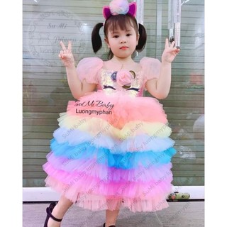 [ HÀNG THIẾT KẾ] [Tặng cài pony] Đầm công chúa pony cầu vồng nhiều tầng cho bé