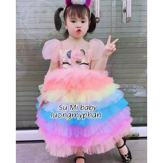 [ HÀNG THIẾT KẾ] [Tặng cài pony] Đầm công chúa pony cầu vồng nhiều tầng cho bé