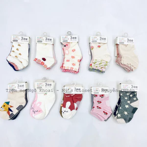 9-15cm Set 3 đôi tất xuất Nhật nhiều màu sắc có đế chống trơn trượt chất liệu sợi bông an toàn cho bé