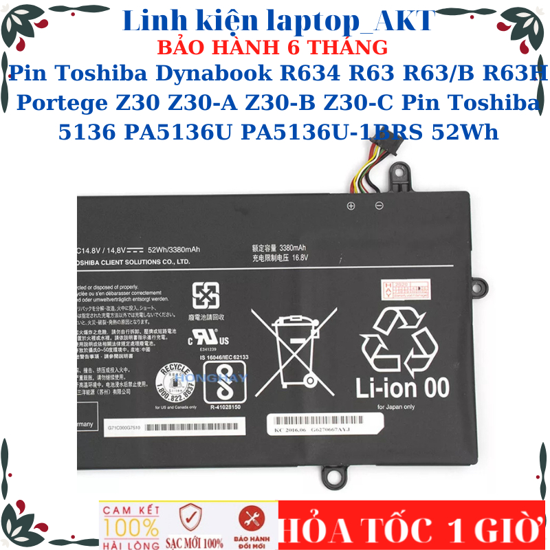Pin laptop Toshiba Dynabook R634 R63 R63/B R63H Portege Z30 Z30-A Z30-B ...