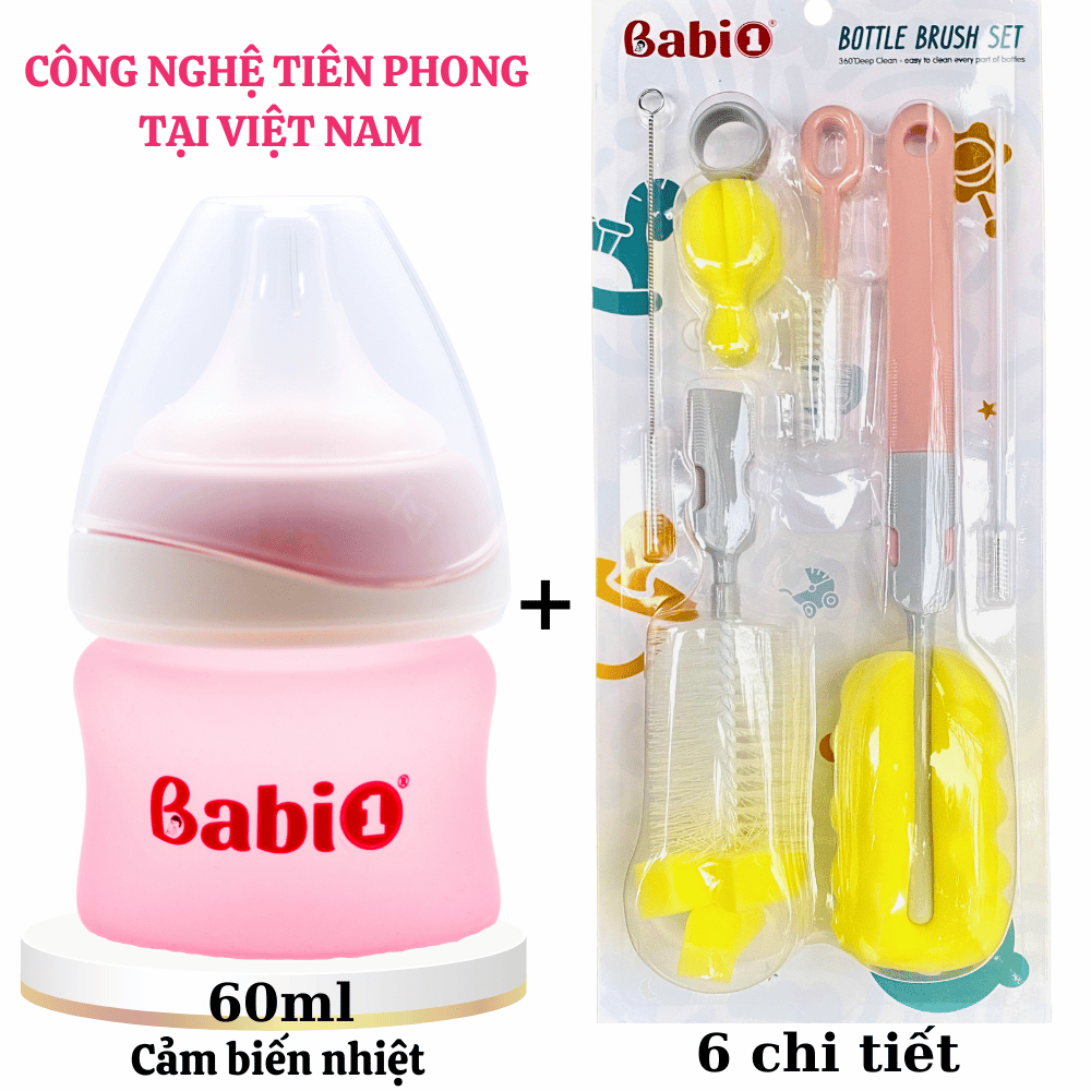 Combo Đi Sinh Bộ Cọ Rửa Bình Sữa 6in1 Babi 1 Và Bình Sữa PPSU Plus 90ml/Thủy Tinh 60ml