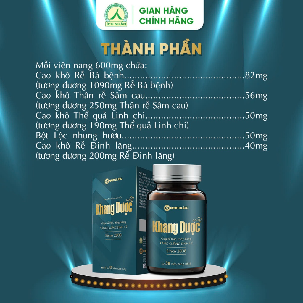 Ảnh Khang Dược Gold Thế Hệ Mới, Chiết Xuất Lộc Nhung Hươu, Sâm Cau Giúp Bổ Thận Tráng Dương, Tăng Cường Sinh Lý Hộp 30V 3