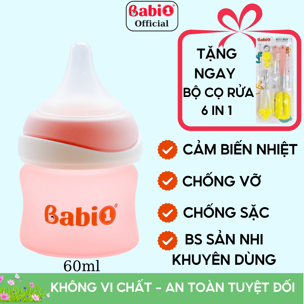 Combo Đi Sinh Bộ Cọ Rửa Bình Sữa 6in1 Babi 1 Và Bình Sữa PPSU Plus 90ml/Thủy Tinh 60ml