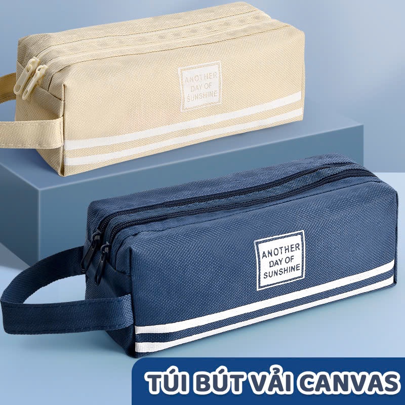 Túi Bút Nhiều Ngăn Canvas, Túi Đựng Bút Vải Hai Ngăn, Hộp Bút Vải Phù Hợp Cho Học Sinh Văn Phòng
