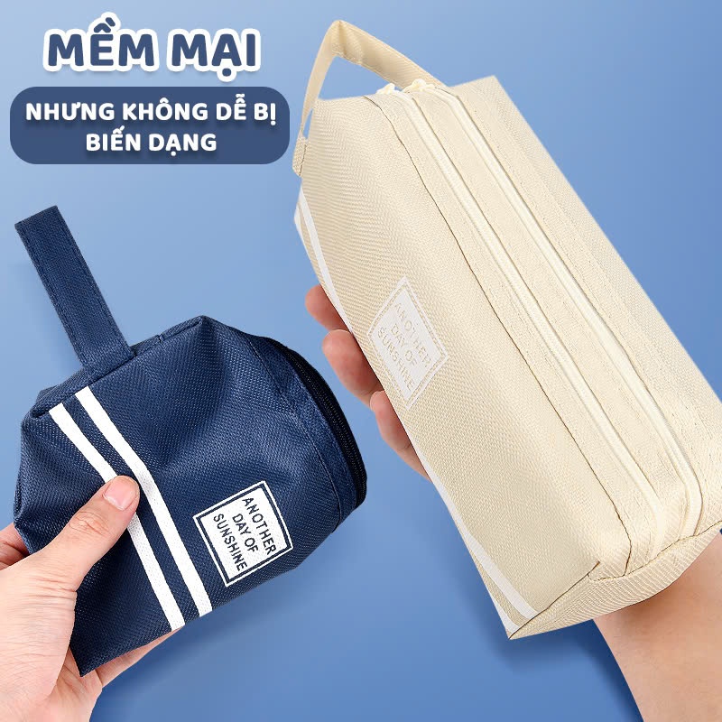 Túi Bút Nhiều Ngăn Canvas, Túi Đựng Bút Vải Hai Ngăn, Hộp Bút Vải Phù Hợp Cho Học Sinh Văn Phòng