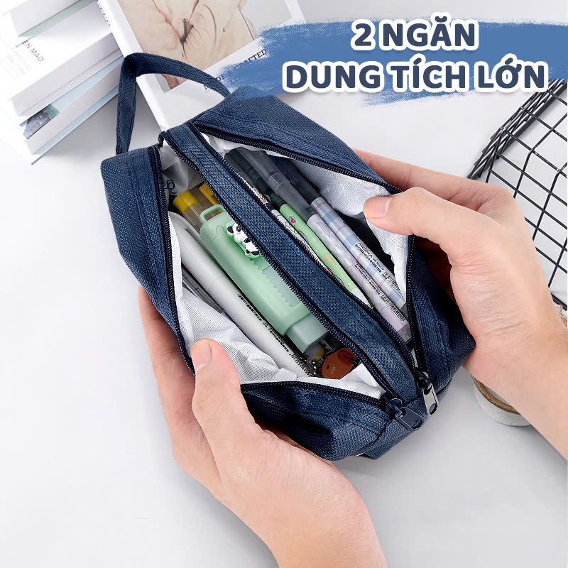 Túi Bút Nhiều Ngăn Canvas, Túi Đựng Bút Vải Hai Ngăn, Hộp Bút Vải Phù Hợp Cho Học Sinh Văn Phòng